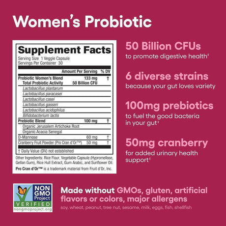 Physicians Choice Probióticos para Mujeres 50 Mil Millones CFU - 30 Cápsulas de Liberación Retardada - Tabla Nutricional - Haz Tu Pedido