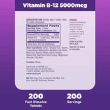Natrol Vitamina B12 5000 mcg - Sabor Fresa - 200 Tabletas - Tabla Nutricional - Haz Tu Pedido