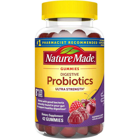 Nature Made Probiótico Digestivo Ultra Potente 8 Mil Millones CFU - Sabor Frambuesa - 42 Gomitas - Haz Tu Pedido