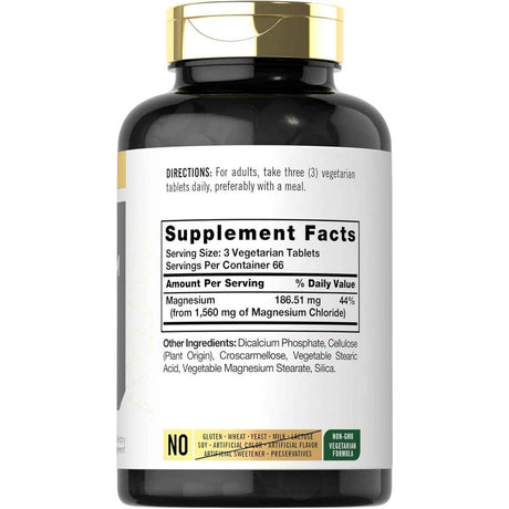 Carlyle Cloruro de Magnesio 1560 mg - 200 Tabletas Vegetarianas - Tabla Nutricional - Haz Tu Pedido