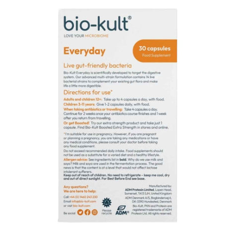 Bio-Kult Suplemento Probiótico para la Salud Intestinal - 30 Cápsulas - Tabla Nutricional - Haz Tu Pedido