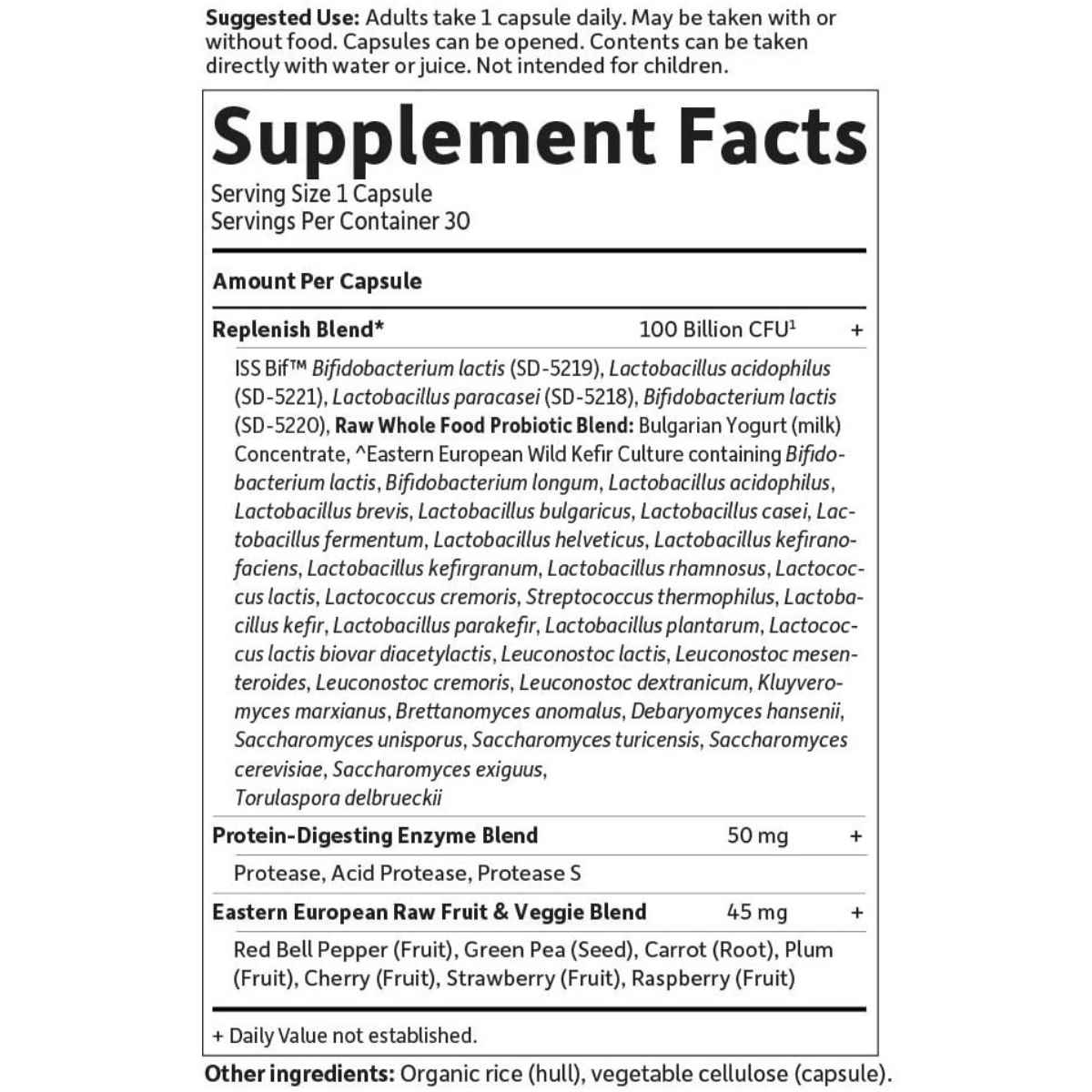 Garden of Life Cuidado Supremo Probióticos 100 Mil Millones CFU - 30 Cápsulas Vegetarianas - Tabla Nutricional - Haz Tu Pedido