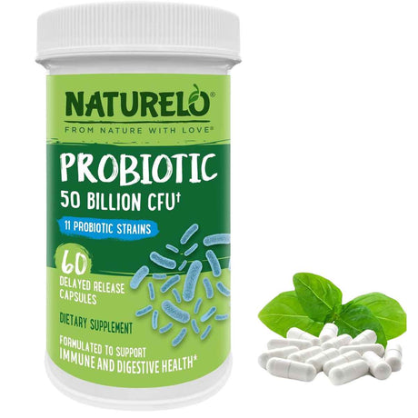 Naturelo Probióticos para la Salud Digestiva 50 Mil Millones CFU - 60 Cápsulas de Liberación Retardada - Haz Tu Pedido