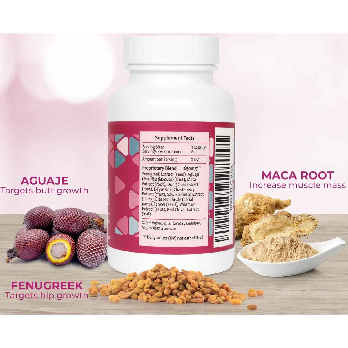 Booty Magic Suplemento para el Crecimineto de Glúteos - 60 Cápsulas - Tabla Nutricional - Haz Tu Pedido