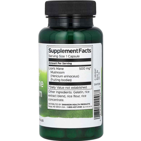 Swanson Hongo Melena de León 500 mg - 60 Cápsulas - Tabla Nutricional - Haz Tu Pedido