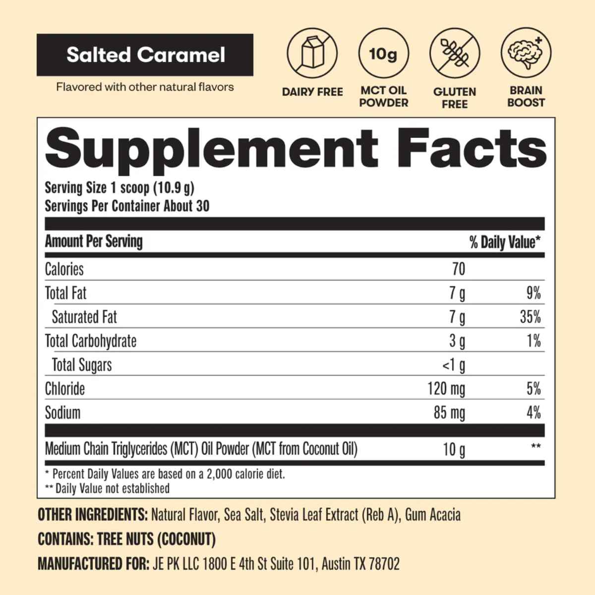 Perfect Keto MCT Oil Powder - 30 Servicios - Tabla Nutricional - Haz Tu Pedido