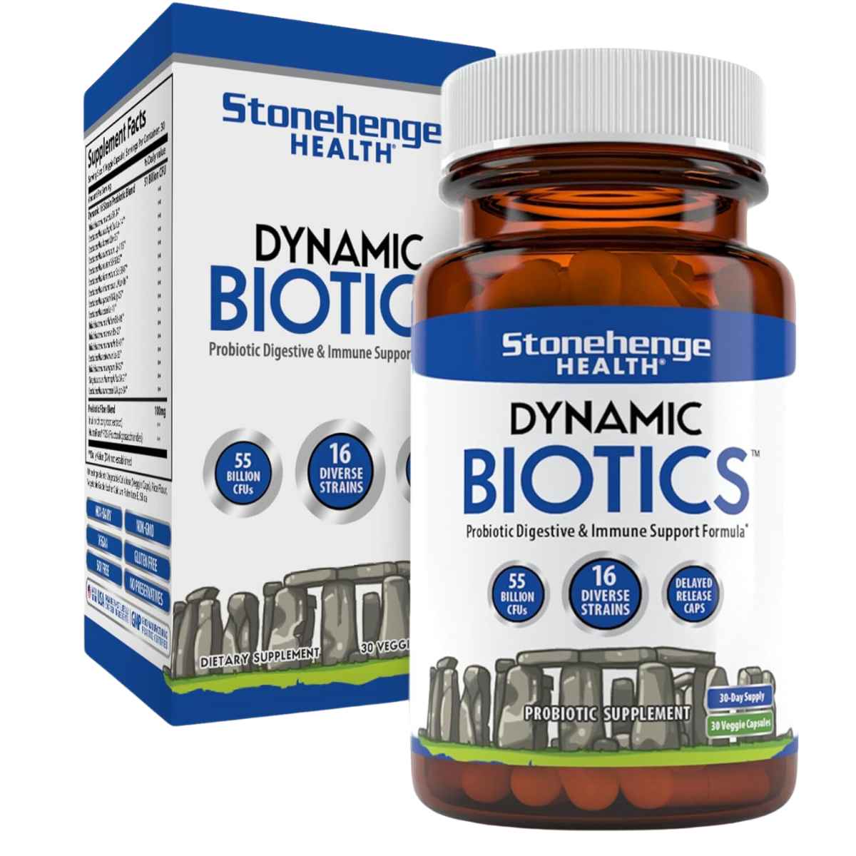 Stonehenge Health Dynamic Biotics™ Probiotico 55 Mil Millones CFU - 30 Cápsulas Vegetales - Haz Tu Pedido