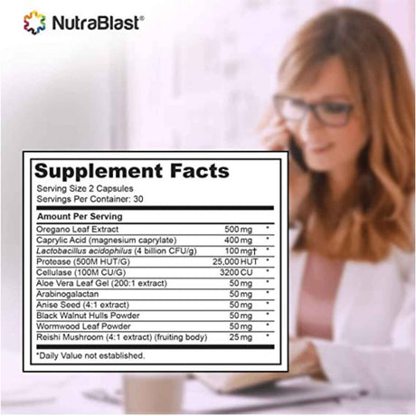 NutraBlast Probióticos para el Equilibrio Femenino - 60 Cápsulas - Tabla Nutricional - Haz Tu Pedido