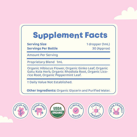 JoySpring Gotas Orgánicas de Apoyo Cerebral para Niños - 120 ml - Tabla Nutricional - Haz Tu Pedido