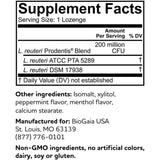 BioGaia Prodentis Probiótico - Sabor Menta - 30 Pastillas - Tabla Nutricional - Haz Tu Pedido