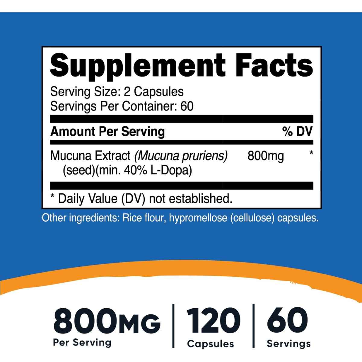 Nutricost Mucuna Pruriens 800 mg - 120 Cápsulas - Tabla Nutricional - Haz Tu Pedido