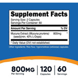Nutricost Mucuna Pruriens 800 mg - 120 Cápsulas - Tabla Nutricional - Haz Tu Pedido