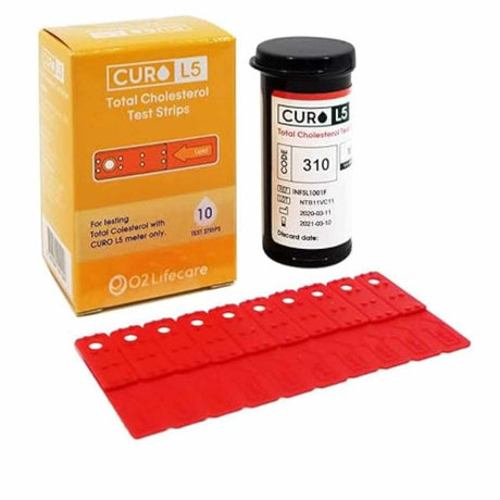 Curo Fit Tiras de Prueba de Colesterol en Sangre - 10 Tiras de Prueba - Tabla Nutricional - Haz Tu Pedido