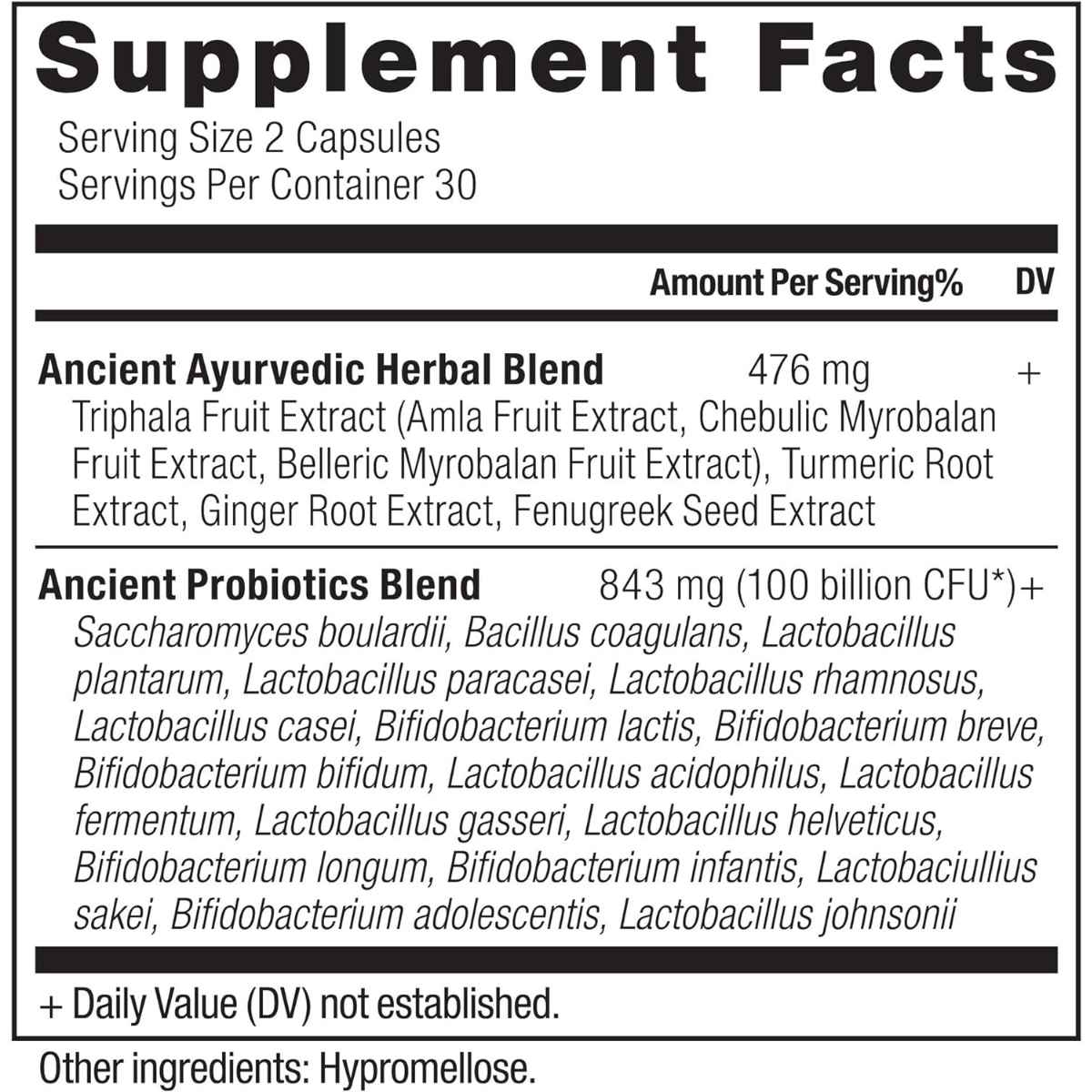 Ancient Nutrition Probióticos Definitivos  Soporte Digestivo e Inmunológico - 60 Cápsulas - Tabla Nutricional - Haz Tu Pedido