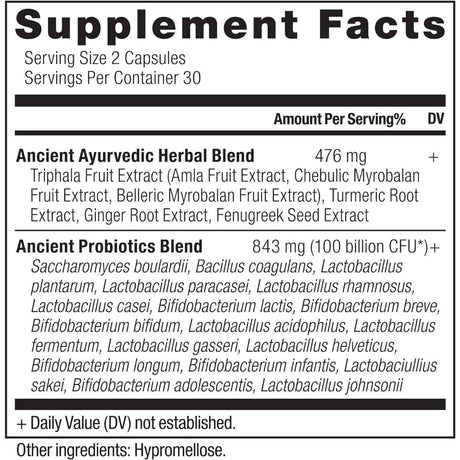 Ancient Nutrition Probióticos Definitivos  Soporte Digestivo e Inmunológico - 60 Cápsulas - Tabla Nutricional - Haz Tu Pedido