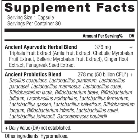 Ancient Nutrition Probióticos Definitivos Diarios Salud Digestiva - 30 Cápsulas - Tabla Nutricional - Haz Tu Pedido