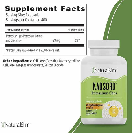 NaturalSlim Kadsorb Citrato de Potasio  - 400  Cápsulas Vegetales - Tabla Nutricional - Haz Tu Pedido