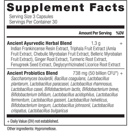 Ancient Nutrition Probióticos Restauración Intestinal - 90 Cápsulas - Tabla Nutricional - Haz Tu Pedido