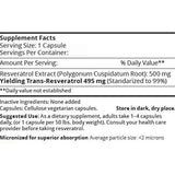Mega Resveratrol Trans-Resveratrol 495 mg - 60  Cápsulas Vegetales - Tabla Nutricional - Haz Tu Pedido