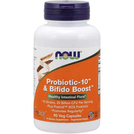 NOW Foods Probiótico-10 y Bifido Boost 25 Mil Millones CFU - 90 Cápsulas - Haz Tu Pedido