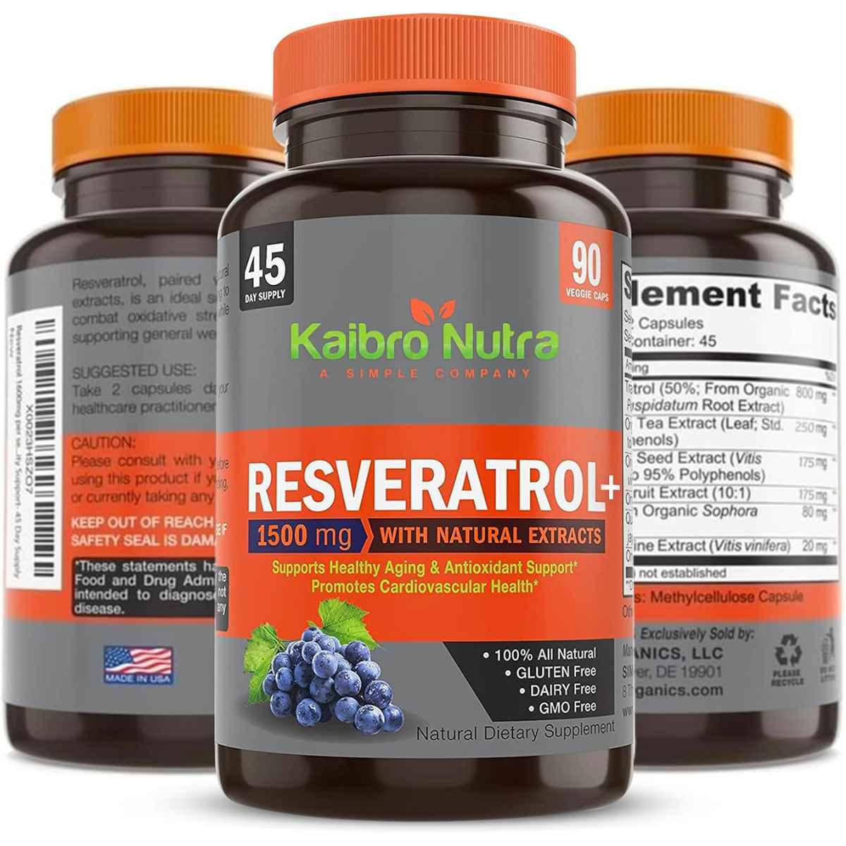 Kaibro Nutra Resveratrol 1500 mg - 90 Cápsulas Vegetales