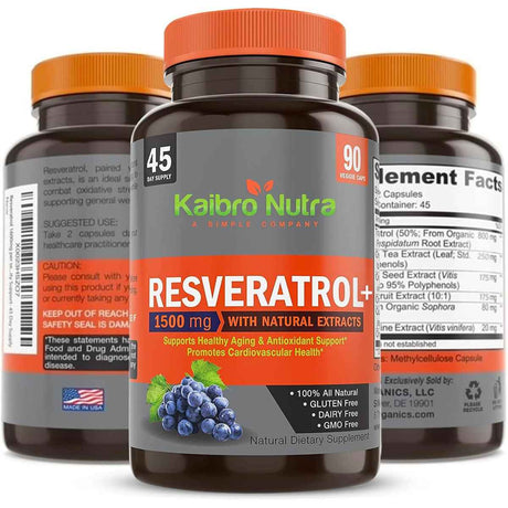 Kaibro Nutra Resveratrol 1500 mg - 90 Cápsulas Vegetales