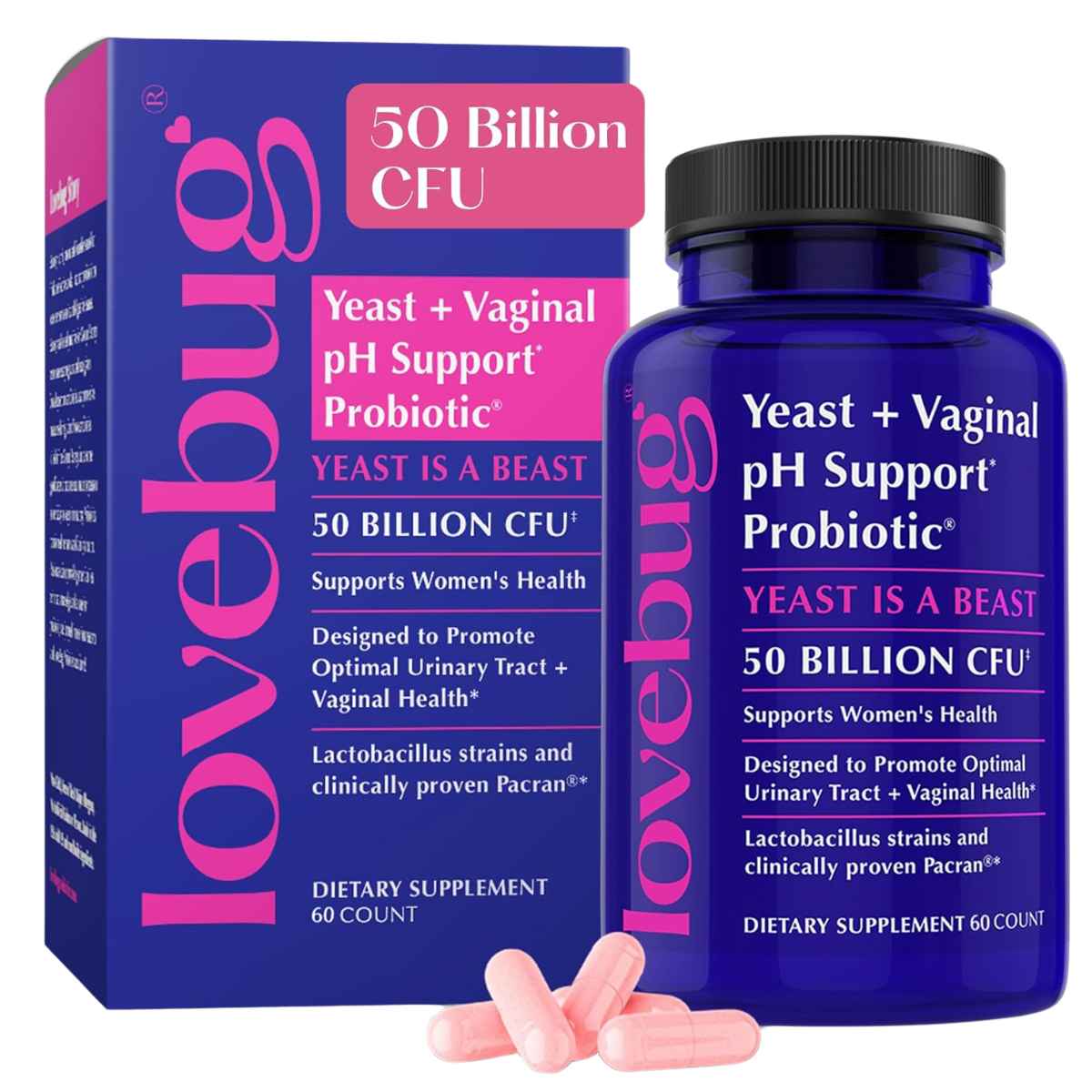 Lovebug Probioticos Equilibrio Vaginal y Control de Levaduras 50 Mil Millones CFU 