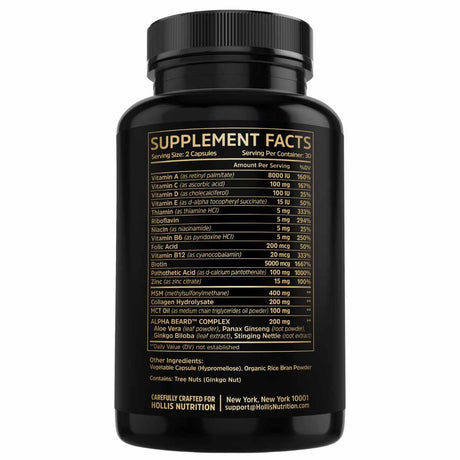 Hollis Nutrition  Alpha Beard - 60 Cápsulas Vegetales - Tabla Nutricional - Haz Tu Pedido