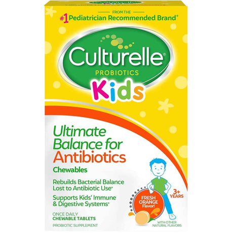 Culturelle Probióticos para Niños Apoyo Digestivo con Antibióticos - Sabor Naranja - 20 Tabletas Masticable - Haz Tu Pedido