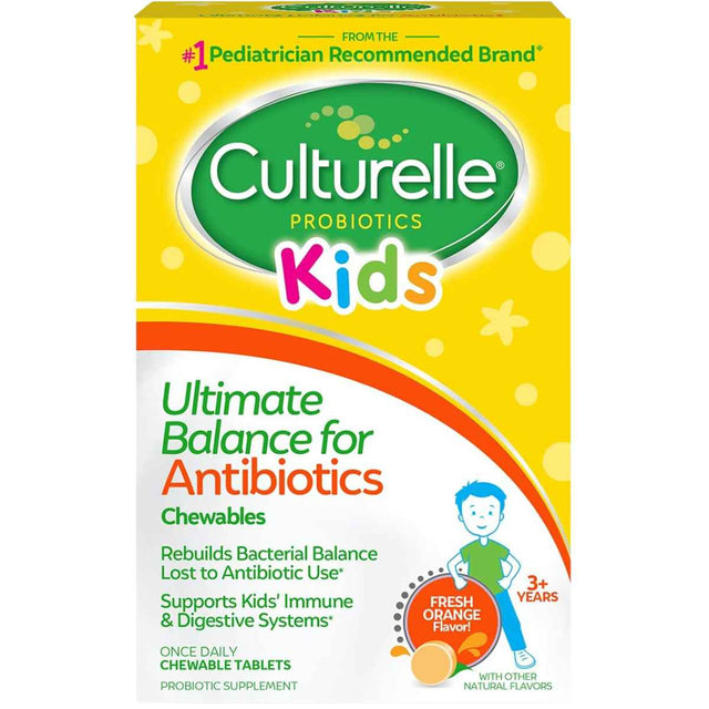 Culturelle Probióticos para Niños Apoyo Digestivo con Antibióticos - Sabor Naranja - 20 Tabletas Masticable - Haz Tu Pedido