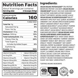 Orgain Proteína Orgánica + Superalimento - Sabor Vainilla - 918 g - Tabla Nutricional - Haz Tu Pedido