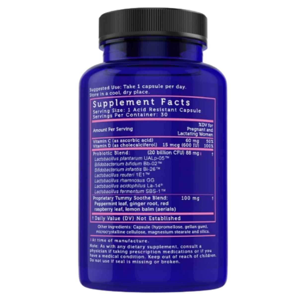 Lovebug Probiotics Soporte Digestivo Prenatal 20 Mil Millones CFU - 30 Cápsulas - Tabla Nutricional - Haz Tu Pedido