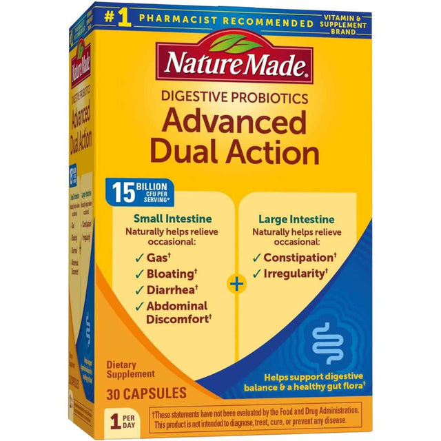Nature Made Probiótico Digestivo de Doble Acción Avanzado 15 Mil Millones CFU - 30 Cápsulas - Haz Tu Pedido
