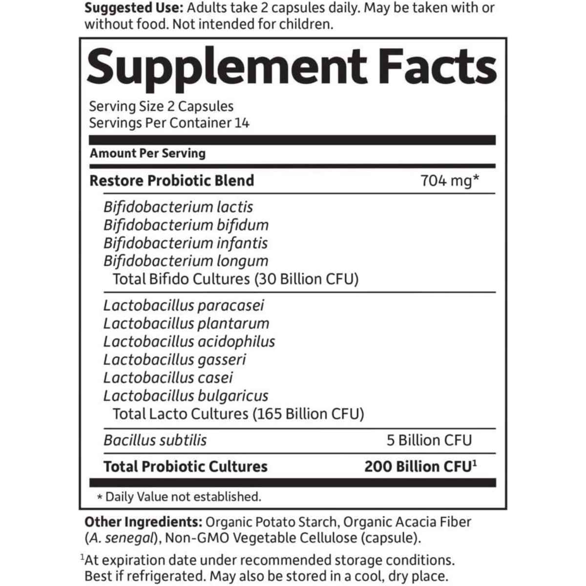 Garden of Life Dr. Formulated Probióticos Serie Platinum Restauración Total 200 Mil Millones CFU - 28 Cápsulas Vegetales - Tabla Nutricional - Haz Tu Pedido
