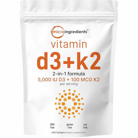 Micro Ingredients  Vitamina D3 con K2  - 300 Cápsulas Blandas - Haz Tu Pedido
