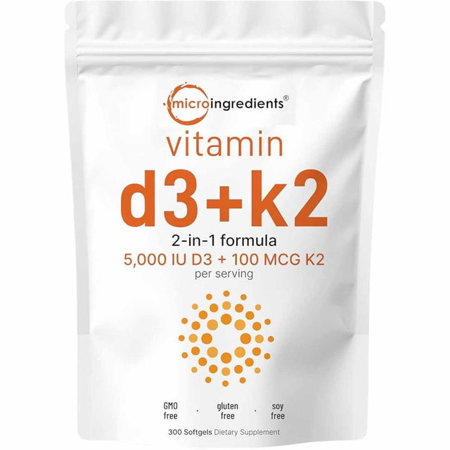 Micro Ingredients  Vitamina D3 con K2  - 300 Cápsulas Blandas - Haz Tu Pedido