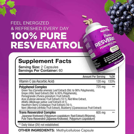 Resveratrol  1450 mg - 120 Cápsulas Vegetales - Tabla Nutricional - Haz Tu Pedido