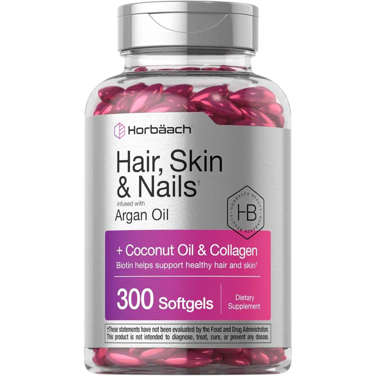 Horbaach Vitamins Hair, Skin And Nails Infused with Argan Oil - 300 Cápsulas Blandas