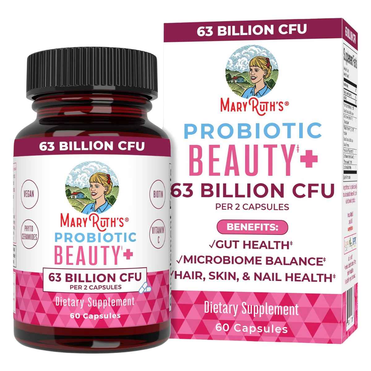 MaryRuth Organics Belleza Interior con Probióticos 63 Mil Millones CFU - 60 Cápsulas - Haz Tu Pedido
