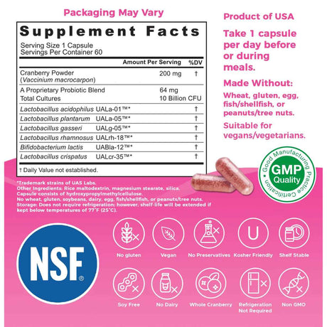NutriCelebrity NutriFlora-Pro® Probióticos para Mujeres 10 Mil Millones CFU - 60 Cápsulas Vegetales - Tabla Nutricional - Haz Tu Pedido