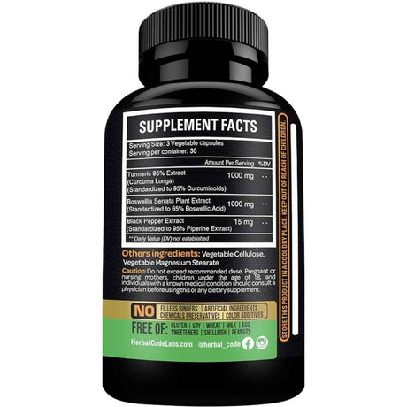 HCL Herbal Code Labs Extracto de Cúrcuma y Boswellia - 90  Cápsulas Vegetales - Tabla Nutricional - Haz Tu Pedido