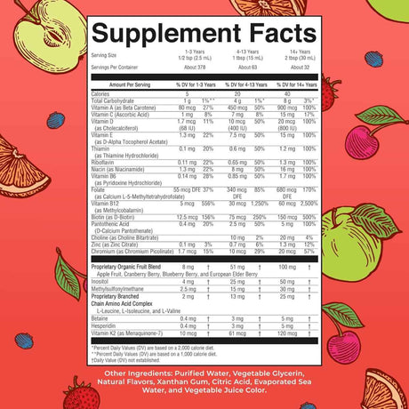 MaryRuth Organics Esenciales Multivitamínicos - Sabor Ponche de Frutas - 32 Fl oz - Tabla Nutricional - Haz Tu Pedido