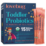 Lovebug Probiotics Probióticos para Niños Pequeños 15 Mil Millones CFU - 60 Tubitos - Haz Tu Pedido