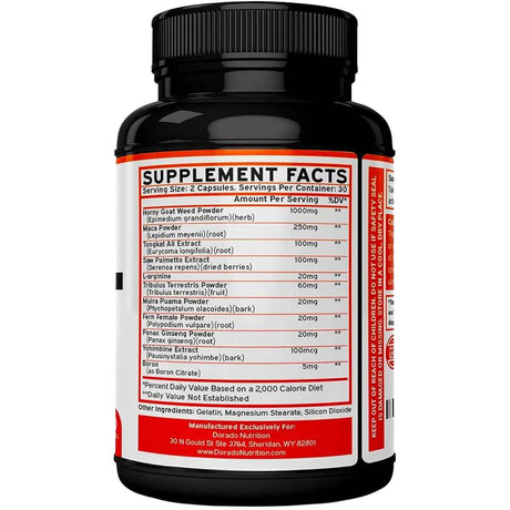 Dorado Nutrition Hierba de Cabra en Celo - 60 Cápsulas - Tabla Nutricional - Haz Tu Pedido
