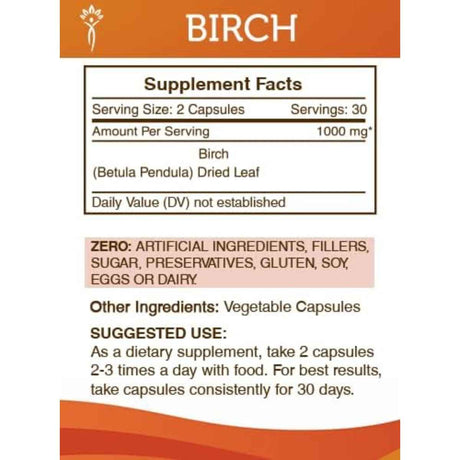 Secrets Of The Tribe Abedul 800 Mg Para Detox y Salud Renal – 60 Cápsulas Vegetales