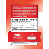 Nature's Truth Vinagre de Manzana  1200 mg - 200  Cápsulas de Liberación Rápida - Tabla Nutricional - Haz Tu Pedido