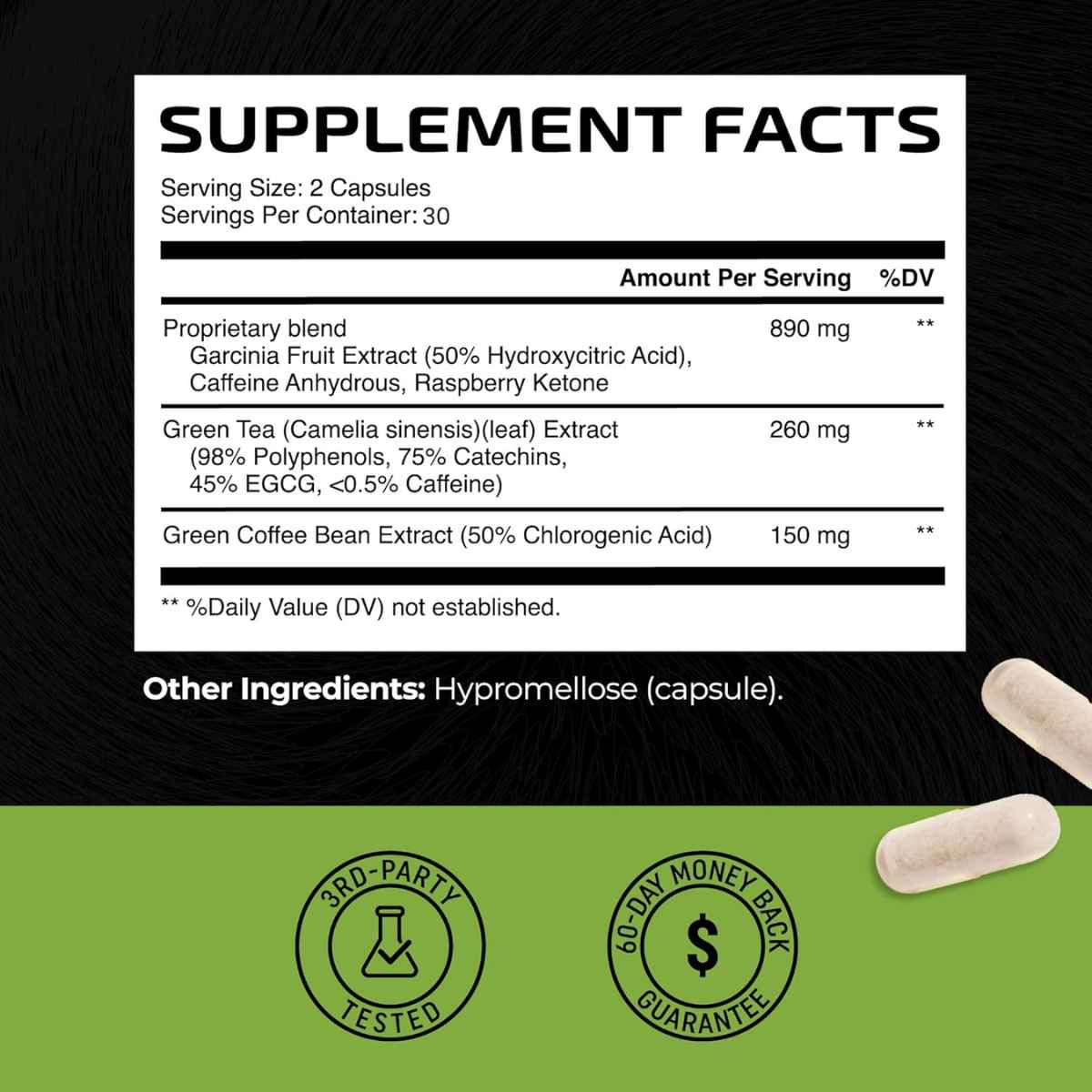 Nobi Nutrition Quemador De Grasa Con Té Verde  - 60 Cápsulas - Tabla Nutricional - Haz Tu Pedido