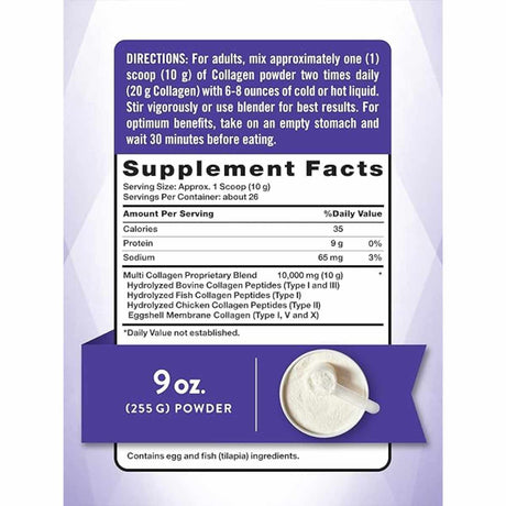 Nature's Truth Polvo de Multi-Colágeno Tipo I, II, III, V, X - 255  g - Tabla Nutricional - Haz Tu Pedido
