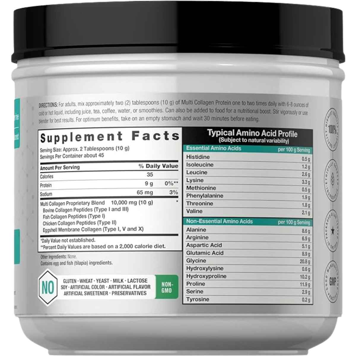 Horbäach Proteína de Colágeno Multitipo en Polvo - 454 g - Tabla Nutricional - Haz Tu Pedido