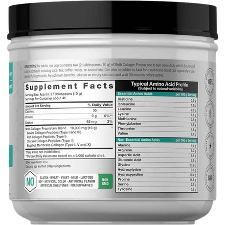 Horbäach Proteína de Colágeno Multitipo en Polvo - 454 g - Tabla Nutricional - Haz Tu Pedido